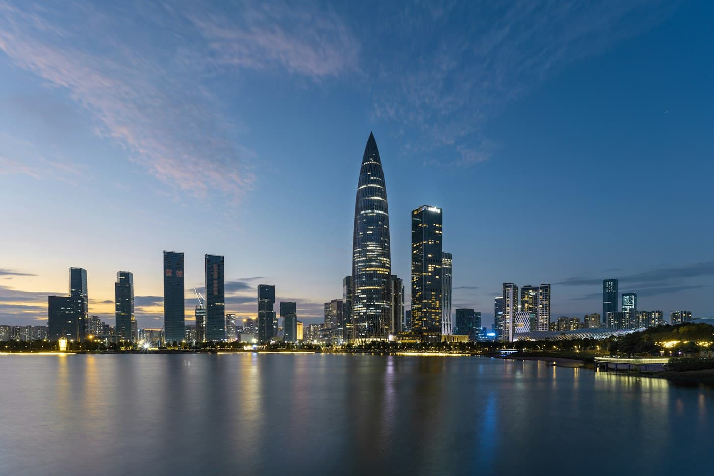 Shenzhen waterfront and city skyline after dark