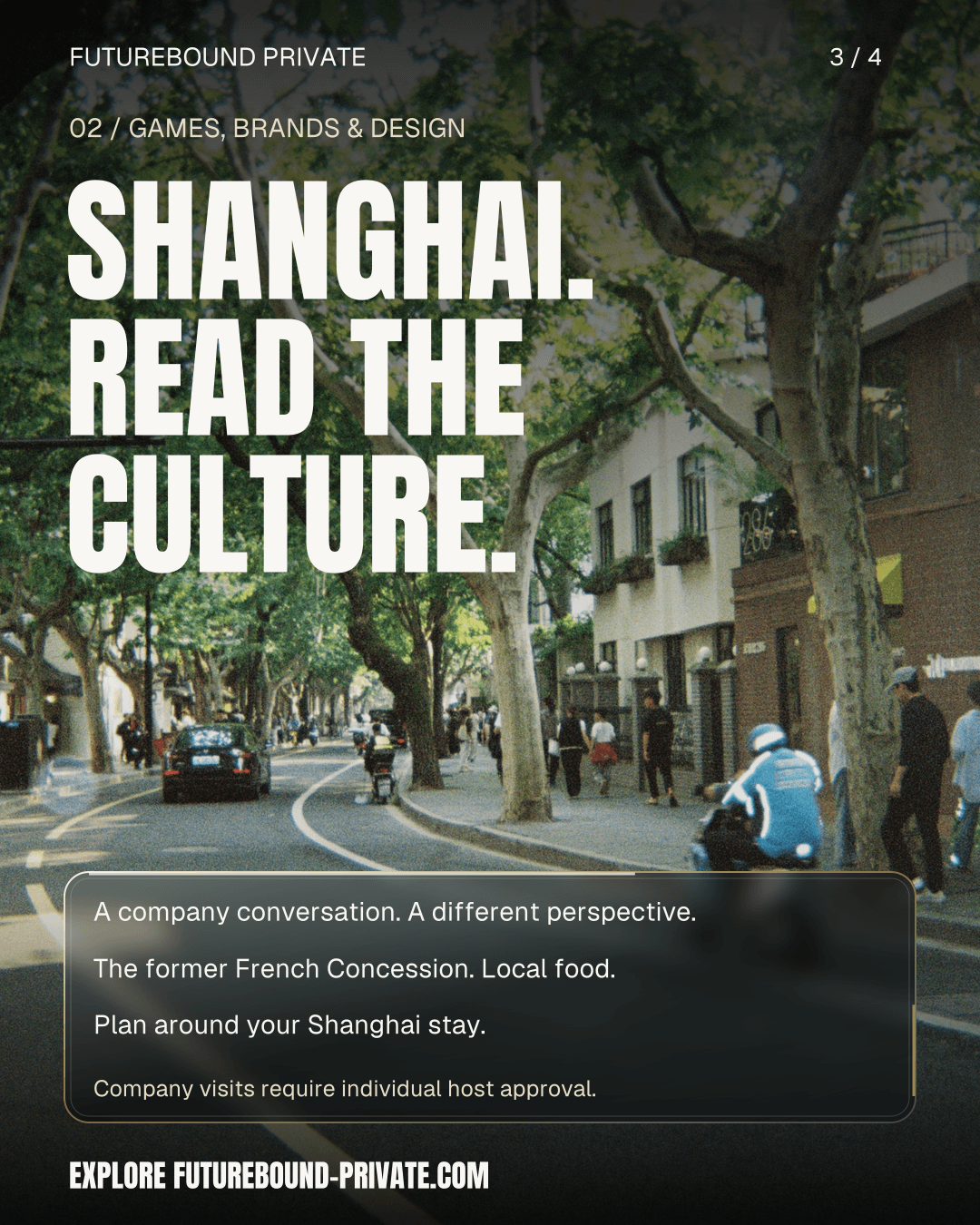 Shanghai. Read the culture. Wukang Road in the former French Concession, with games, brands and design as a possible visit theme.