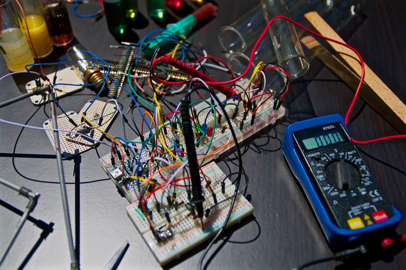 Electronic components on a workbench, illustrating Shenzhen’s hardware culture