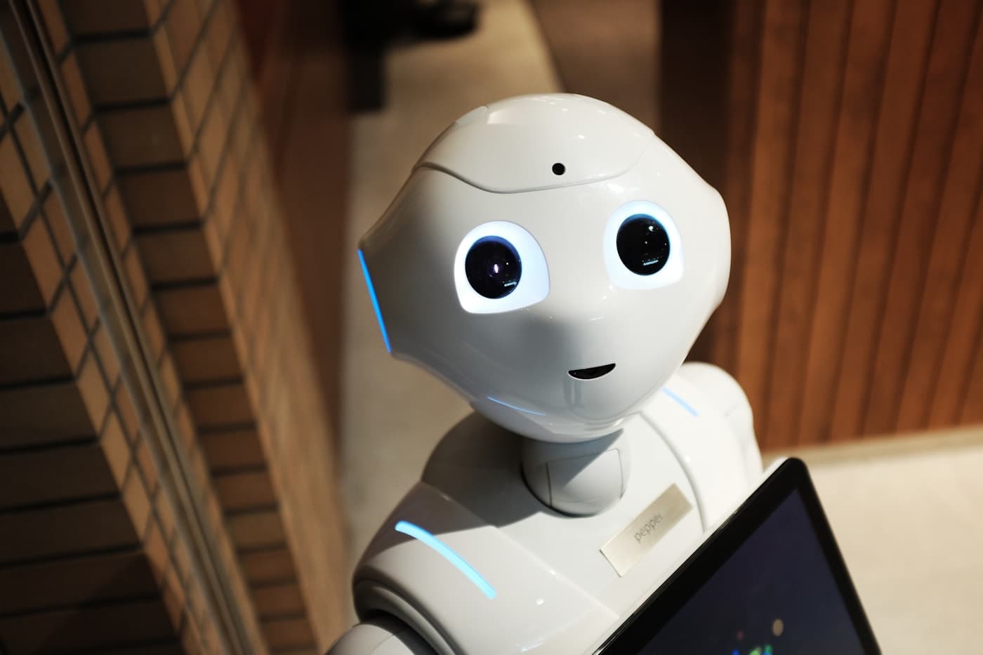 A service robot in a warmly lit interior